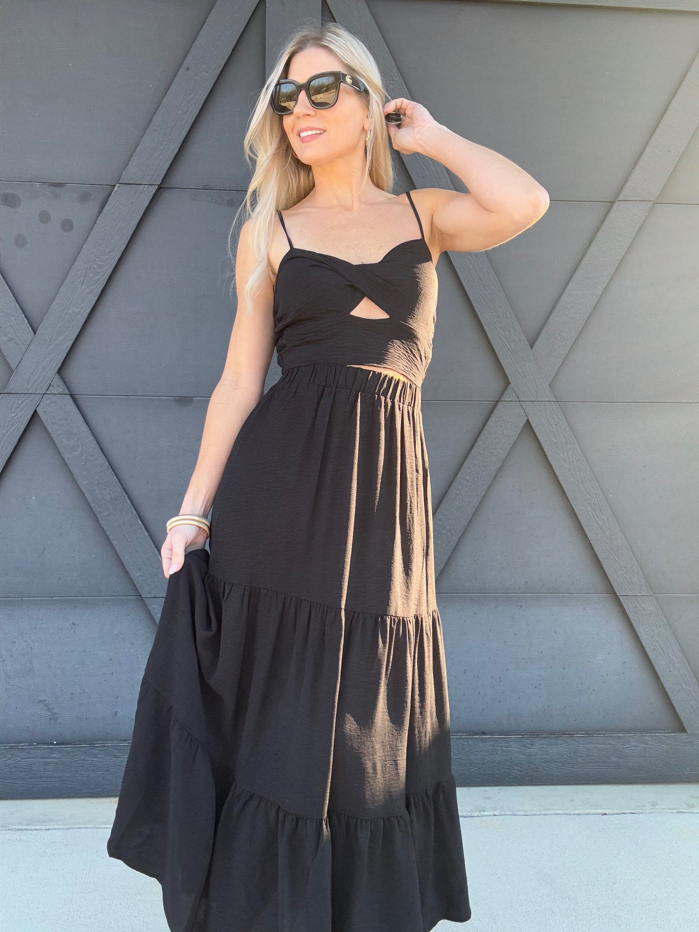 Twist Top and Skirt Set In Black - Infinity Raine