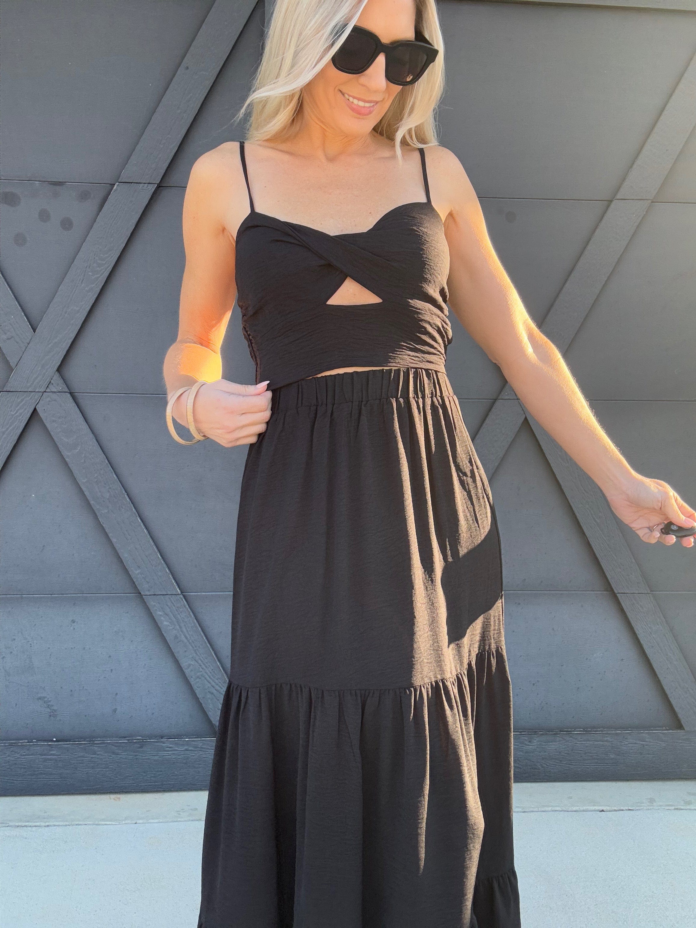 Twist Top and Skirt Set In Black - Infinity Raine