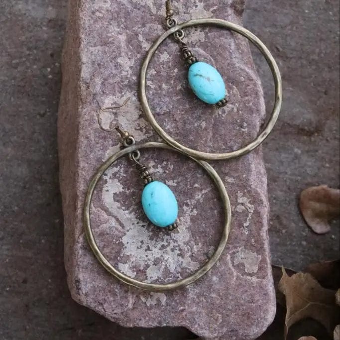 Bronze Hoop With Center Turquoise Drop - Infinity Raine