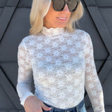 Umorger Tops - Blouses Lace High Neck Long Sleeve In White