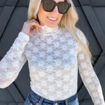 Umorger Tops - Blouses Lace High Neck Long Sleeve In White