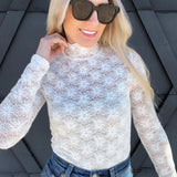 Umorger Tops - Blouses Lace High Neck Long Sleeve In White