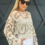 Laced Crochet Sweater In Natural - Infinity Raine