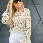 Laced Crochet Sweater In Natural - Infinity Raine