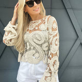 Laced Crochet Sweater In Natural - Infinity Raine