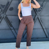 Twill Back Invisible Zipper Tucked Trouser In Brown - Infinity Raine