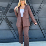 venti6 Outerwear - Blazers Button Twill Crosshatch Boyfriend Blazer In Brown