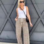 Leopard Wide Leg Linen Pants In Beige - Infinity Raine