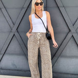 Leopard Wide Leg Linen Pants In Beige - Infinity Raine