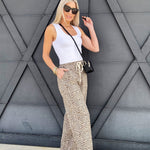 Leopard Wide Leg Linen Pants In Beige - Infinity Raine