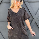 Mineral Washed Oversized Romper In Black - Infinity Raine