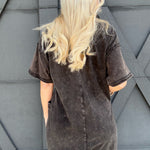 Mineral Washed Oversized Romper In Black - Infinity Raine