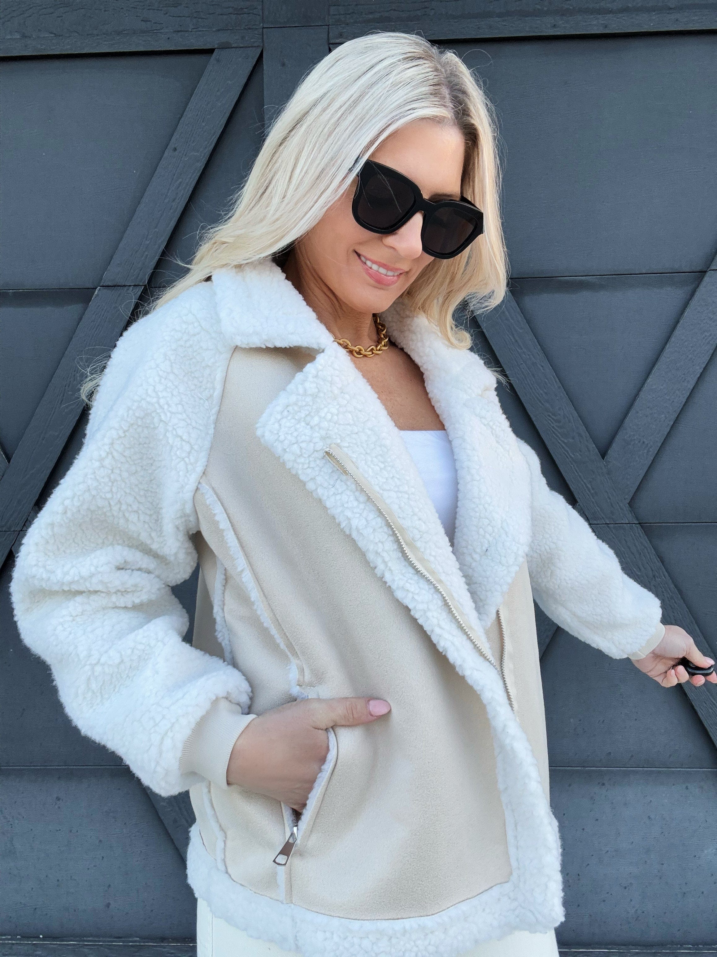 The Moto Coat In Beige - Infinity Raine