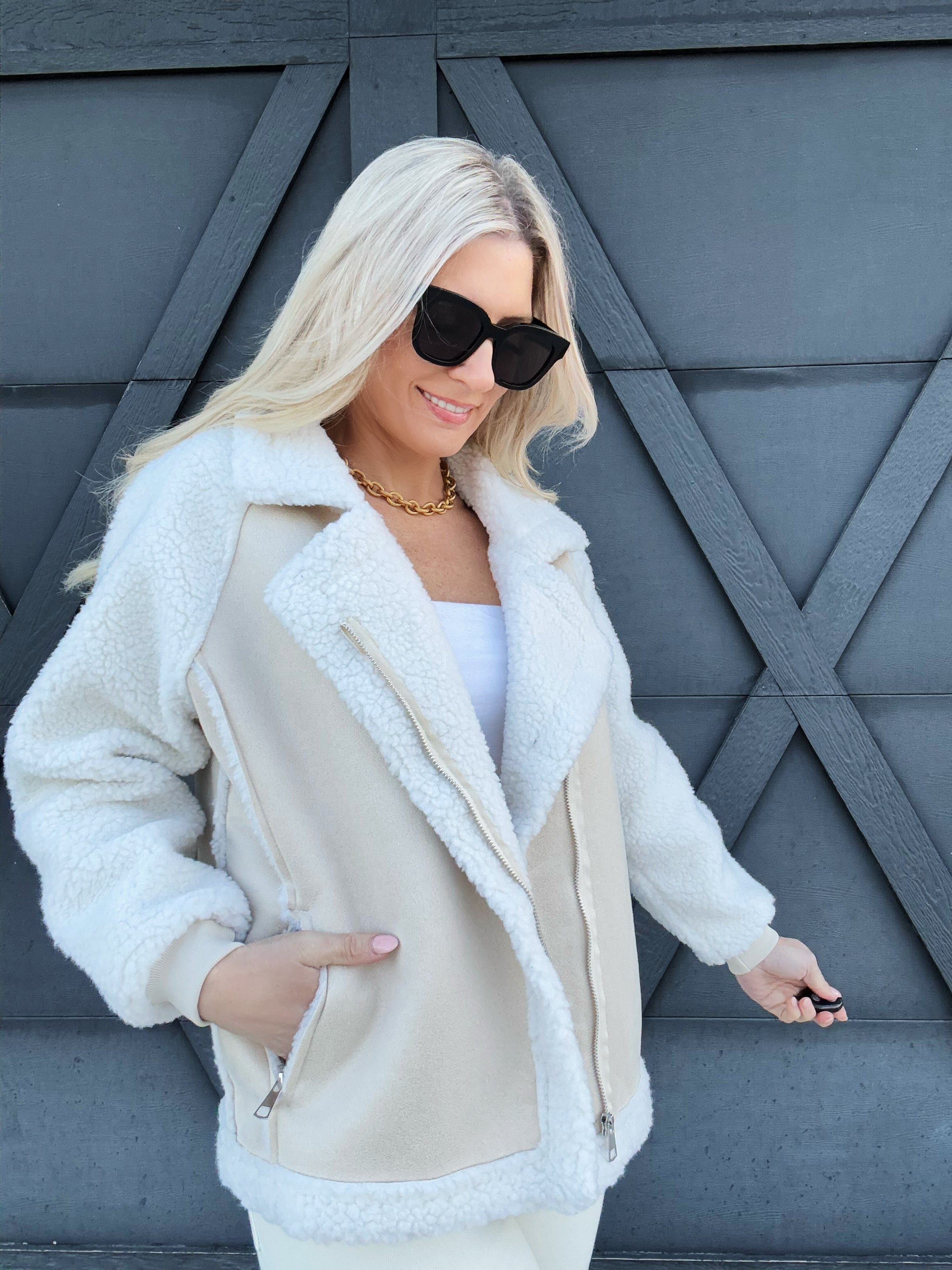 The Moto Coat In Beige - Infinity Raine