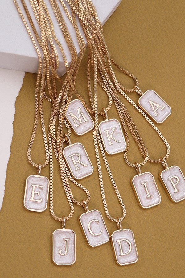 Pearly Initial Rectangle Necklace In Gold - Infinity Raine