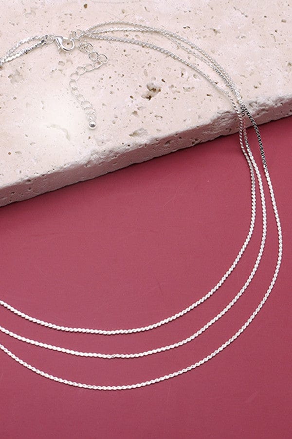 Triple Layer Thin Flat Chain Necklace InSilver - Infinity Raine