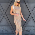 WISHLIST Dresses Striped Ribbed Midi Dress In Mocha