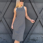 WISHLIST Dresses Striped Ribbed Midi Dress In Navy