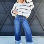 Chunky Oversized Round Neck Sweater In White - Infinity Raine