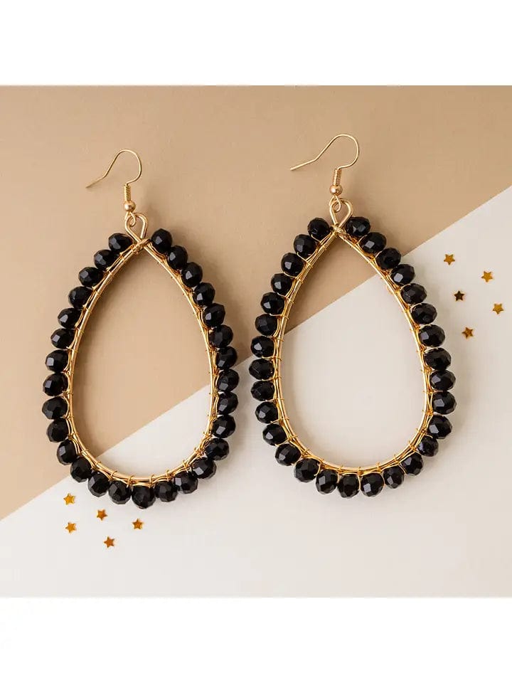 Beaded Hoop Earrings In Black - Infinity Raine