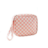 Checkered Cosmetic Makeup Travel Case In Camel - Infinity Raine