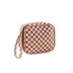 Checkered Cosmetic Makeup Travel Case In Camel - Infinity Raine