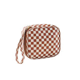 Checkered Cosmetic Makeup Travel Case In Camel - Infinity Raine