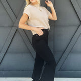 High Waist Frayed Hem Crop Pants-Black - Infinity Raine