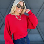 Boat Neck Balloon Sleeve Sweater In Ruby - Infinity Raine