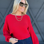 Boat Neck Balloon Sleeve Sweater In Ruby - Infinity Raine