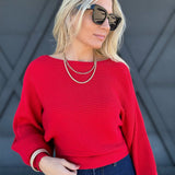 Boat Neck Balloon Sleeve Sweater In Ruby - Infinity Raine