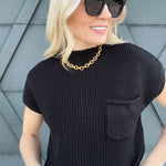 Mock Neck Short Sleeve Cropped Sweater In Black - Infinity Raine