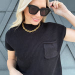 Mock Neck Short Sleeve Cropped Sweater In Black - Infinity Raine