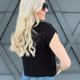 Mock Neck Short Sleeve Cropped Sweater In Black - Infinity Raine