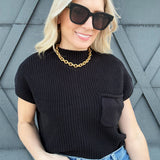 Mock Neck Short Sleeve Cropped Sweater In Black - Infinity Raine