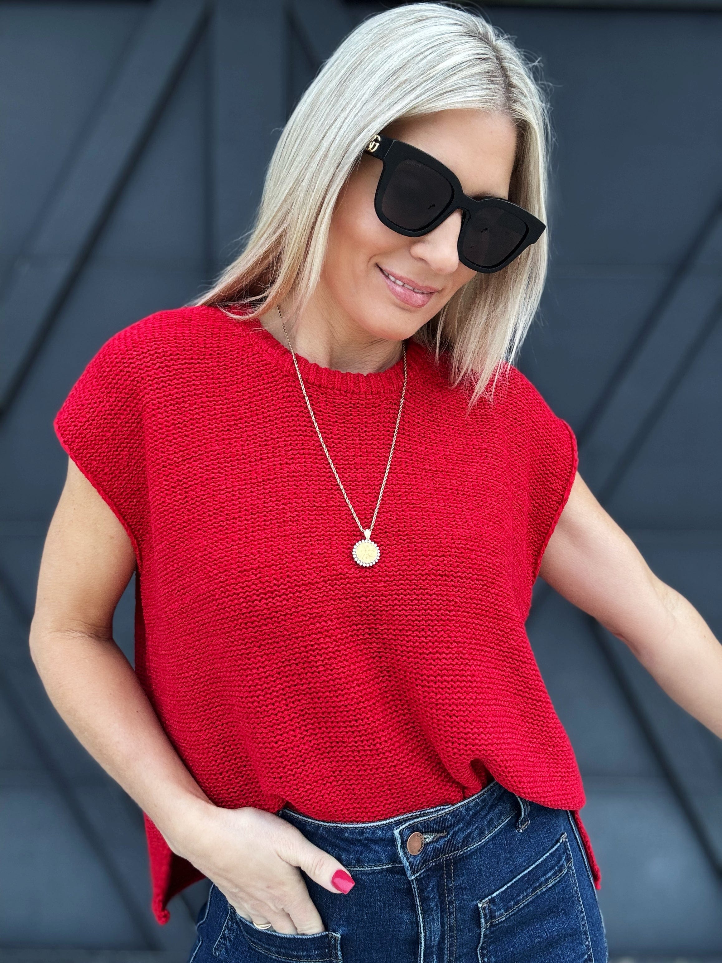 Oversized Crew Neck Sweater In Ruby - Infinity Raine