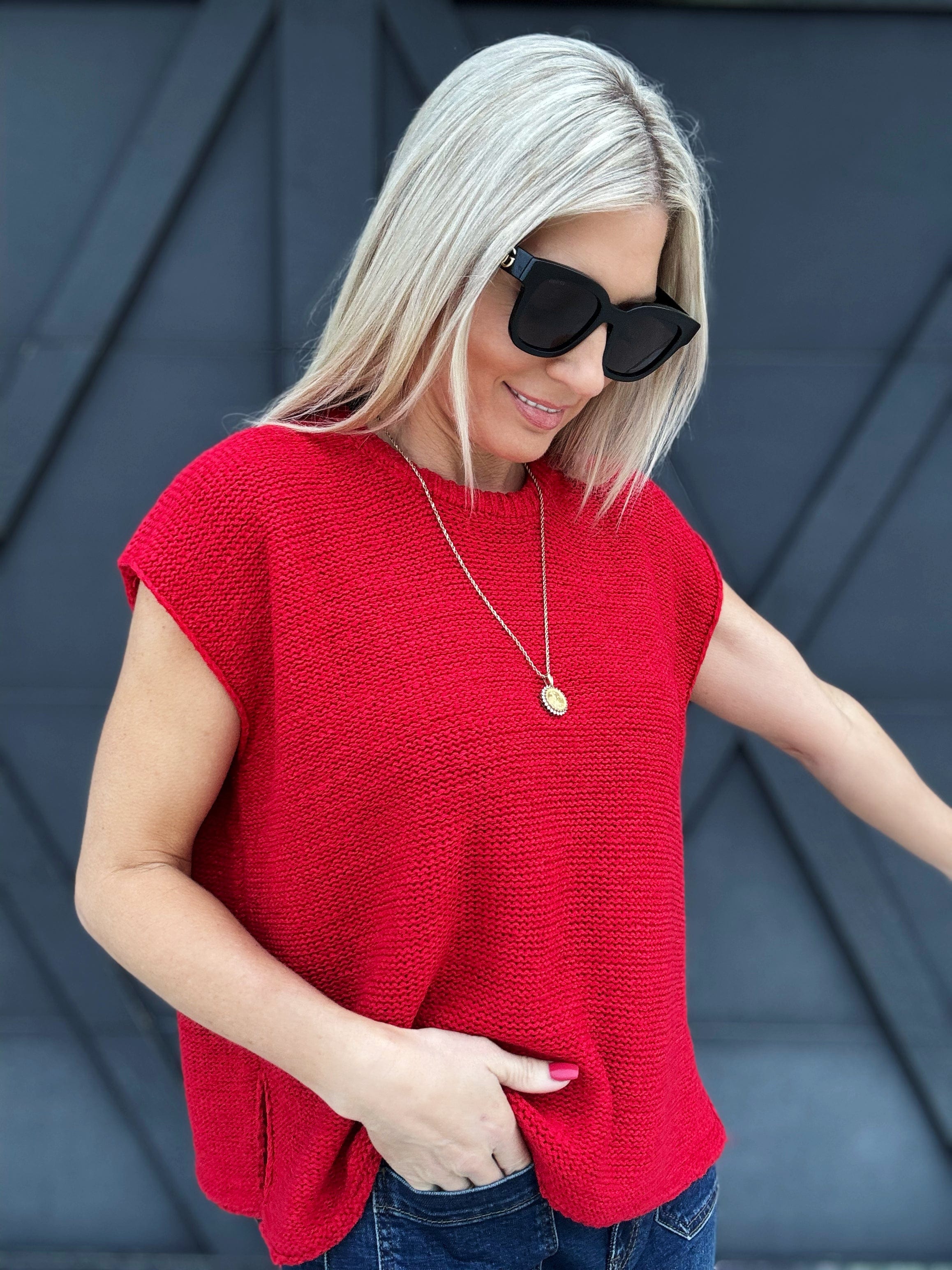 Oversized Crew Neck Sweater In Ruby - Infinity Raine