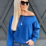 Fleece Boatneck Pullover In Classic Blue - Infinity Raine