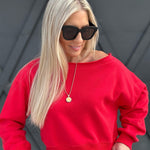 Fleece Boatneck Pullover In Ruby - Infinity Raine