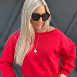 Fleece Boatneck Pullover In Ruby - Infinity Raine