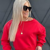 Fleece Boatneck Pullover In Ruby - Infinity Raine