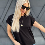 Basic Folded Short Sleeve Tee In Black - Infinity Raine