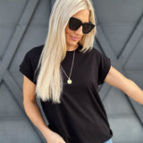 Basic Folded Short Sleeve Tee In Black - Infinity Raine