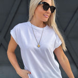 Basic Folded Short Sleeve Tee In White - Infinity Raine