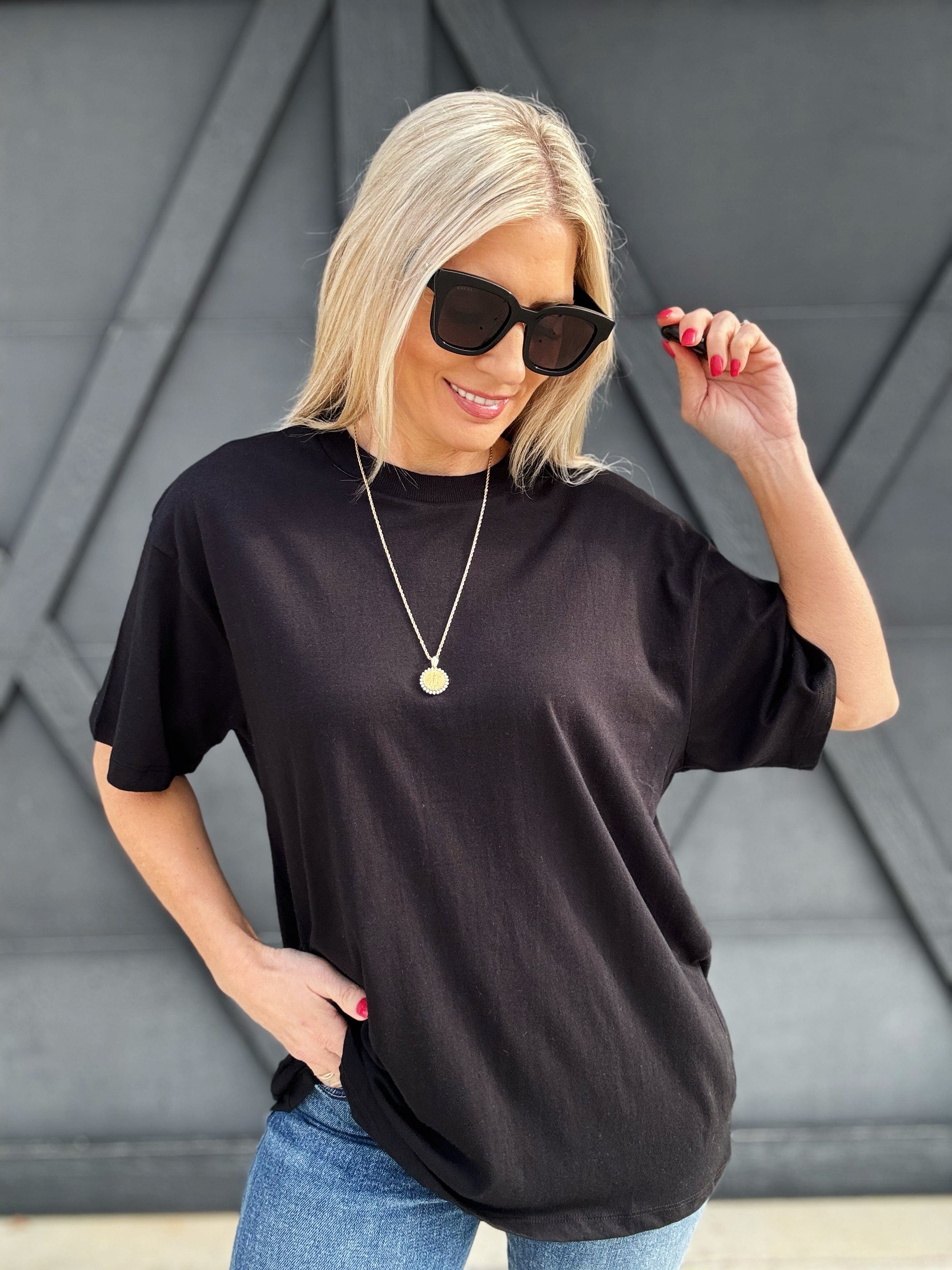 Oversized Cotton Tee In Black - Infinity Raine