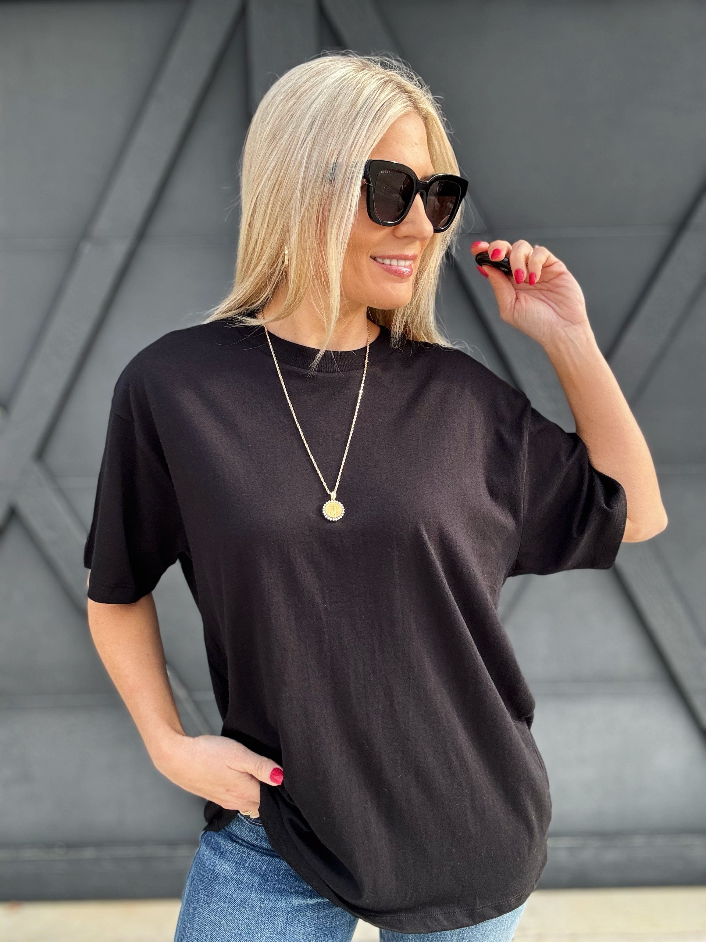 Oversized Cotton Tee In Black - Infinity Raine